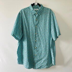 Caribbean Mens Light Blue Palm Tree Hawaiian Short Sleeve Button Up Shirt Sz XL